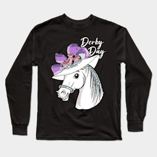 Cute Horse Derby Day 2024 Horse Racing Fascinator Hat Long Sleeve T-Shirt